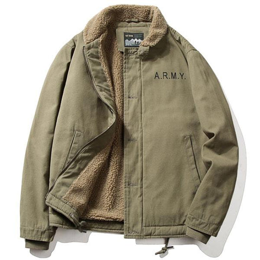 Men's Artificial Lamb Cashmere Inner Army Letter Jacket