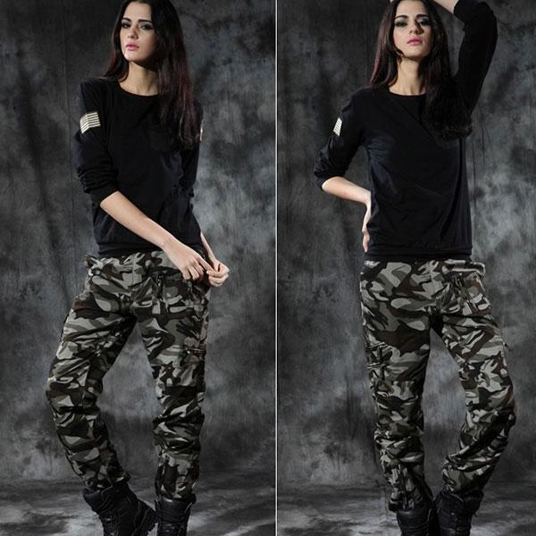 Army Style Long Sleeve Round Neckline Women Shirt