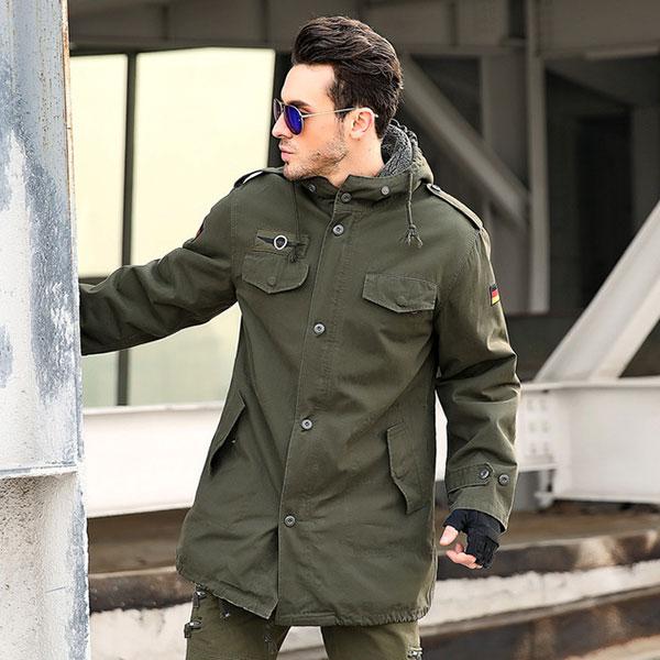 Army Style 100% Cotton Men's Trench Coat With Velvet Inside