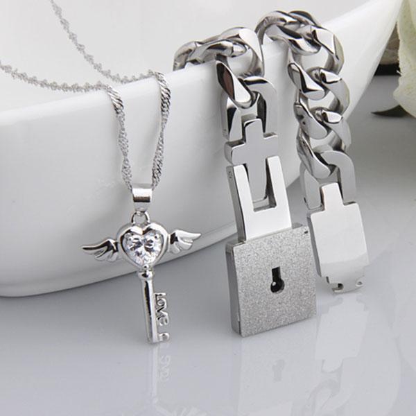 Meaningful Lock and Key Necklace and Bracelet For Couples