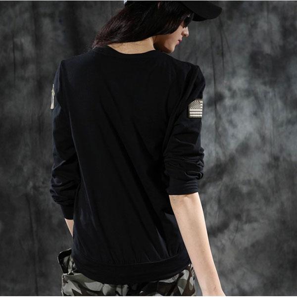 Army Style Long Sleeve Round Neckline Women Shirt