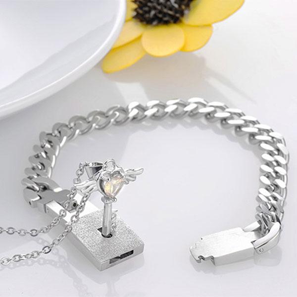 Meaningful Lock and Key Necklace and Bracelet For Couples