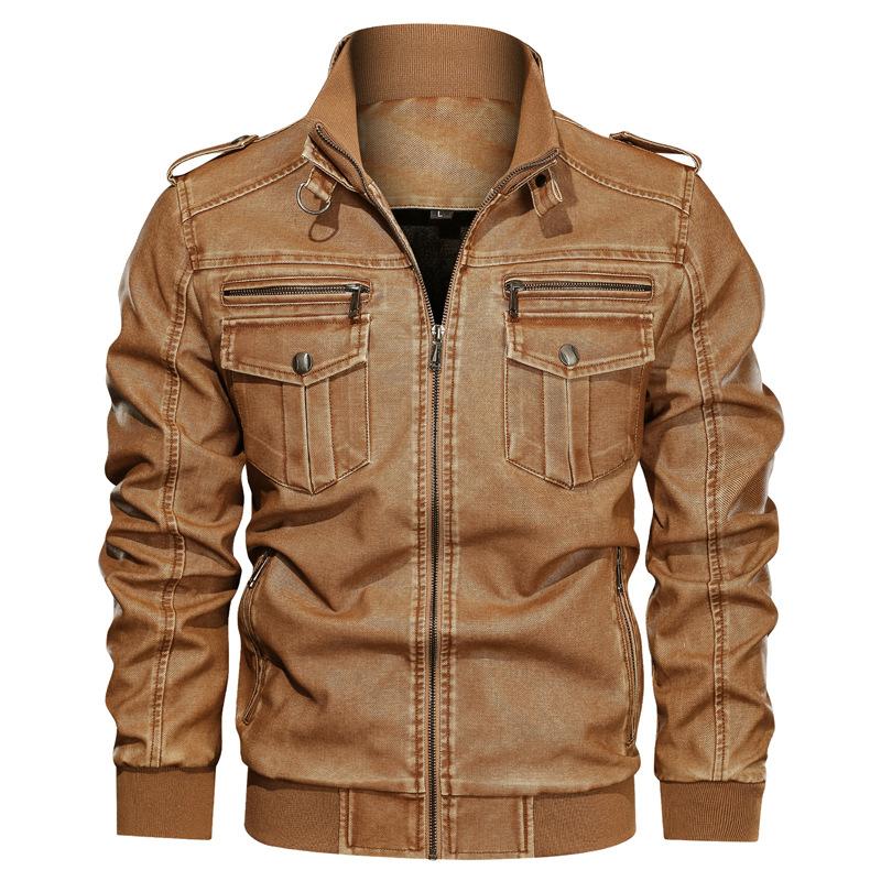 Retro PU Leather Men's Jacket With Velvet Inside