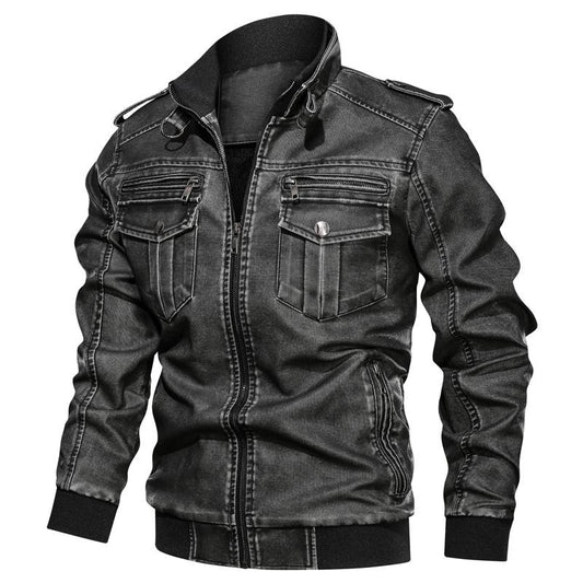 Retro PU Leather Men's Jacket With Velvet Inside