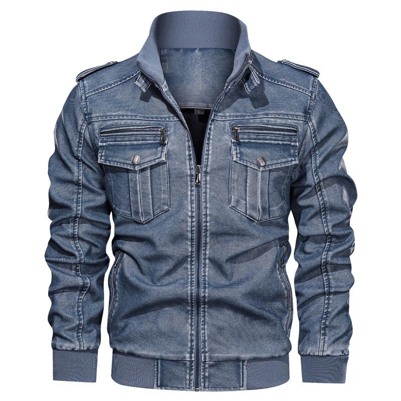 Retro PU Leather Men's Jacket With Velvet Inside