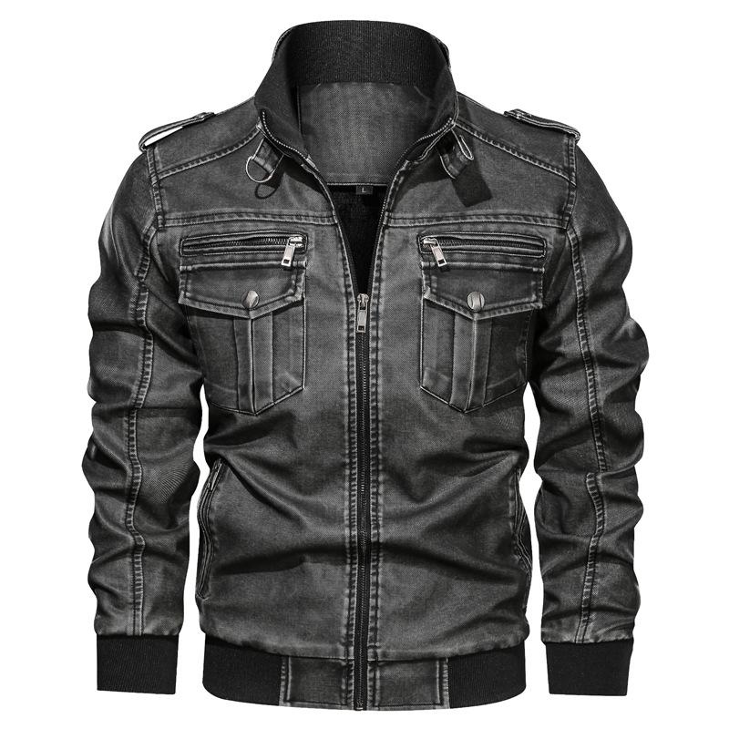 Retro PU Leather Men's Jacket With Velvet Inside