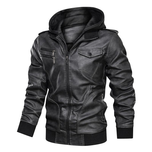 Classic Daily Wear Men's PU Jacket EU SIZE With Romovable Hat