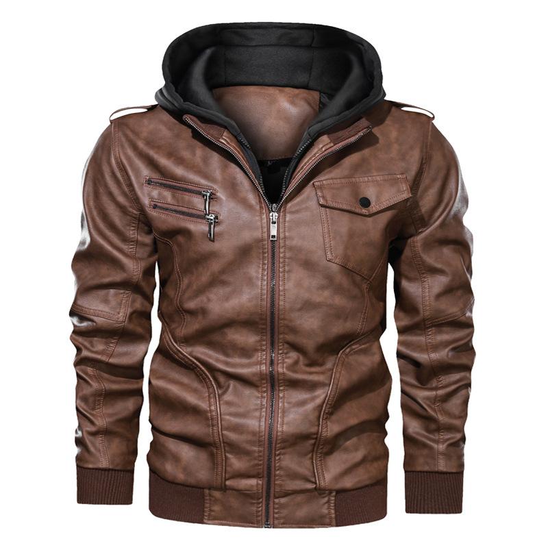 Classic Daily Wear Men's PU Jacket EU SIZE With Romovable Hat