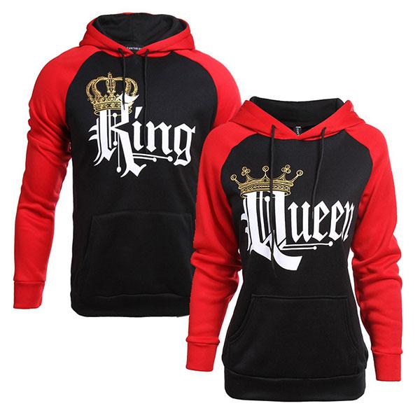 Red Sleeve King Queen Couple Hoodie