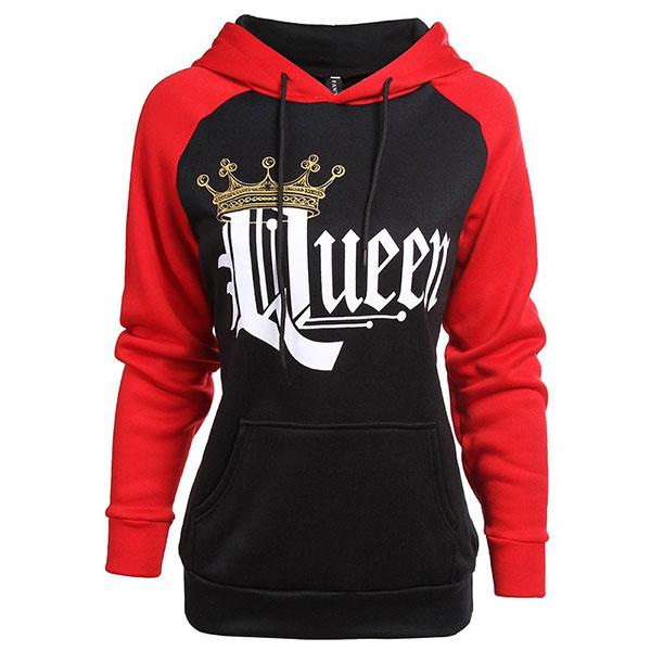 Red Sleeve King Queen Couple Hoodie