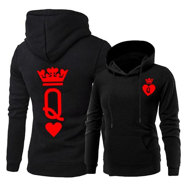 Solid Color King Queen Letter Couple Hoodie