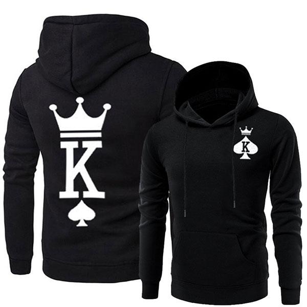 Solid Color King Queen Letter Couple Hoodie