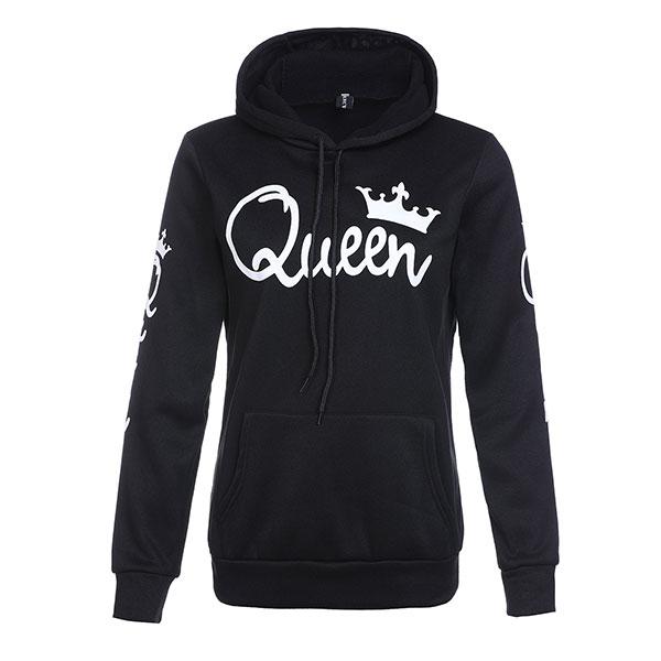 Solid Black King Queen Couple Hoodies