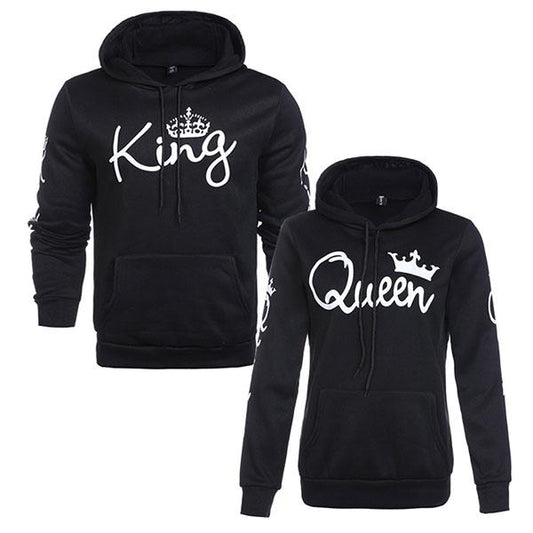 Solid Black King Queen Couple Hoodies