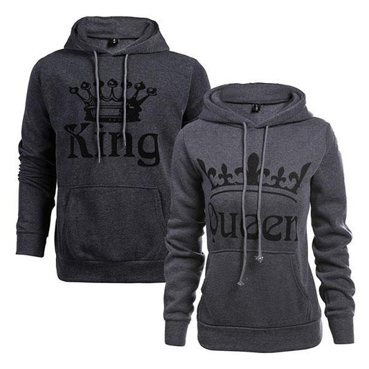 Gray King Queen Couple Hoodies