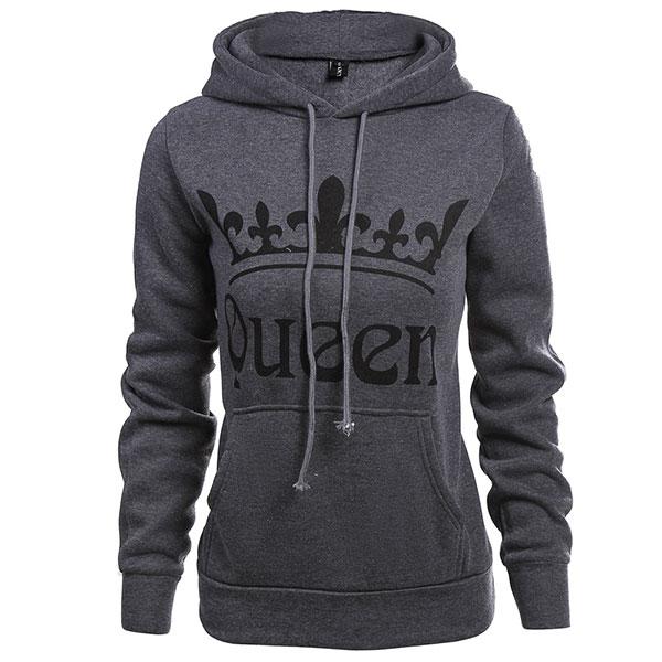 Gray King Queen Couple Hoodies