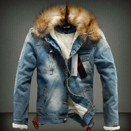 Handsome Autumn Winter Wear Thicken Denim Jacket Large Size Available