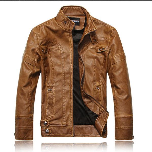 High Quality Stand Collar Plain Pocket Men's PU Jacket