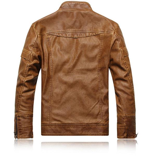 High Quality Stand Collar Plain Pocket Men's PU Jacket