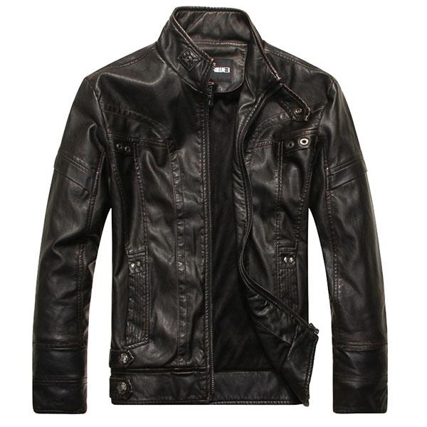 High Quality Stand Collar Plain Pocket Men's PU Jacket