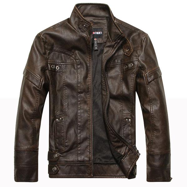 High Quality Stand Collar Plain Pocket Men's PU Jacket