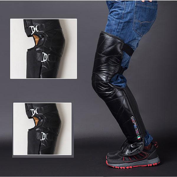 Sheepskin Velvet Inside Adjustable Men's Long Knee Pads For Winter Ride