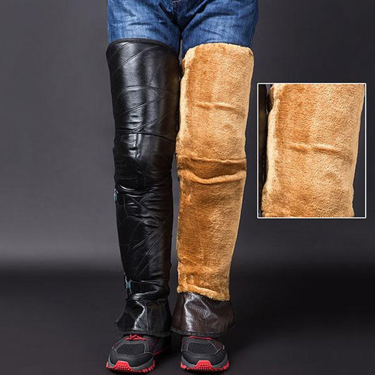 Sheepskin Velvet Inside Adjustable Men's Long Knee Pads For Winter Ride